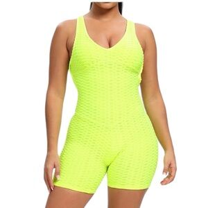 Lime Green One Piece Boy Shorts Sexy Jumpsuit Monokini